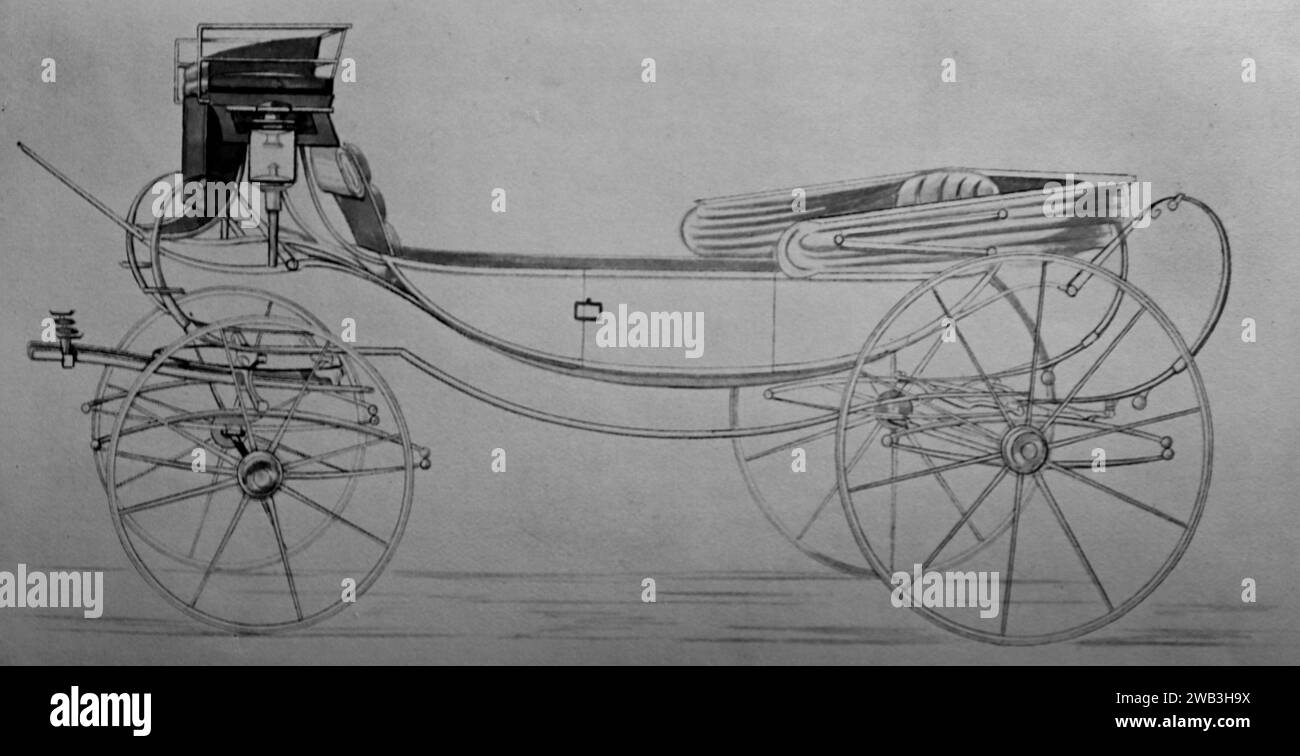 A Barouche Carriage, dei signori T. Peters and Sons, metà del XIX secolo. Questo è da una serie di illustrazioni stampate di carrozze trainate da cavalli utilizzate nella Gran Bretagna vittoriana tra la metà e la fine del XIX secolo. Foto Stock