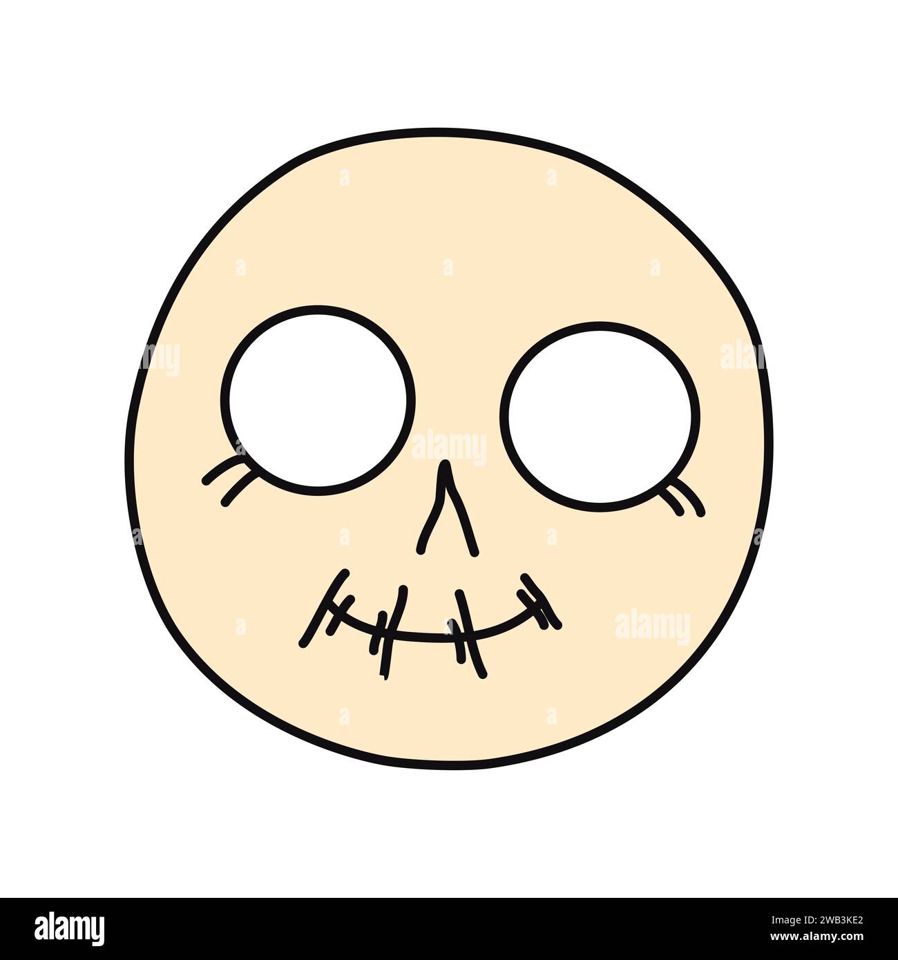 Emo Face Skull. Stile Y2K. Subcultura nera. Illustrazione vettoriale piatta isolata su sfondo bianco Illustrazione Vettoriale