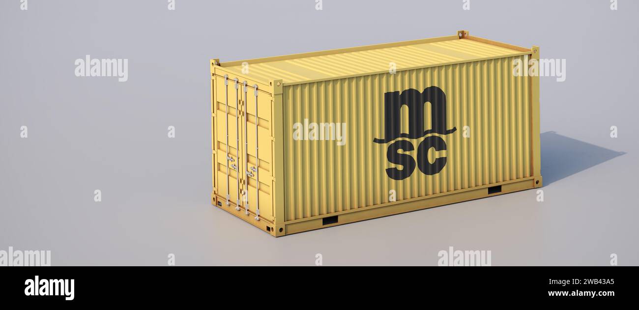 Container di una delle cinque maggiori società di navigazione container: Mediterranean Shipping Co (MSC) della Svizzera Foto Stock