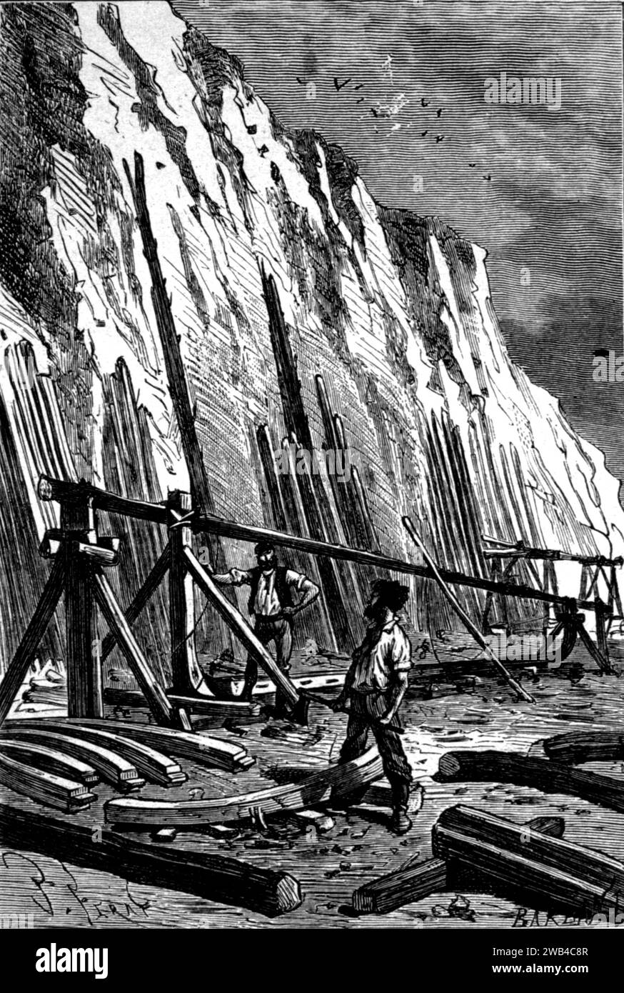 Illustrazione Jules Verne, "l'isola misteriosa" (francese: L'Île mystérieuse): "Una chiglia lunga 35 metri..." Edizioni Hetzel, 1874/1875 Collezione privata Foto Stock