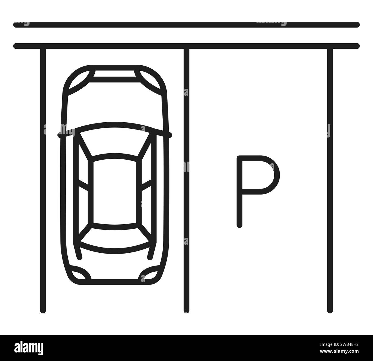 Icona della linea del parcheggio, cartello della mappa del parcheggio per le informazioni sulla zona del veicolo, profilo vettoriale. Icona del parcheggio per auto su strada o in garage per le regole e i regolamenti relativi al pittogramma del parcheggio Illustrazione Vettoriale