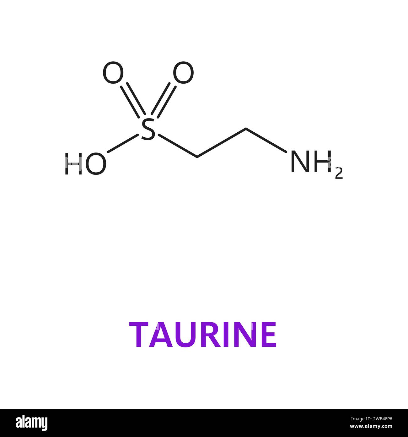 Neurotrasmettitore, formula chimica Taurine e molecola, struttura molecolare vettoriale. Taurina o acido 2-amminoetansolfonico o neurotrasmettitore amminosolfonico struttura molecolare per neuroscienze Illustrazione Vettoriale