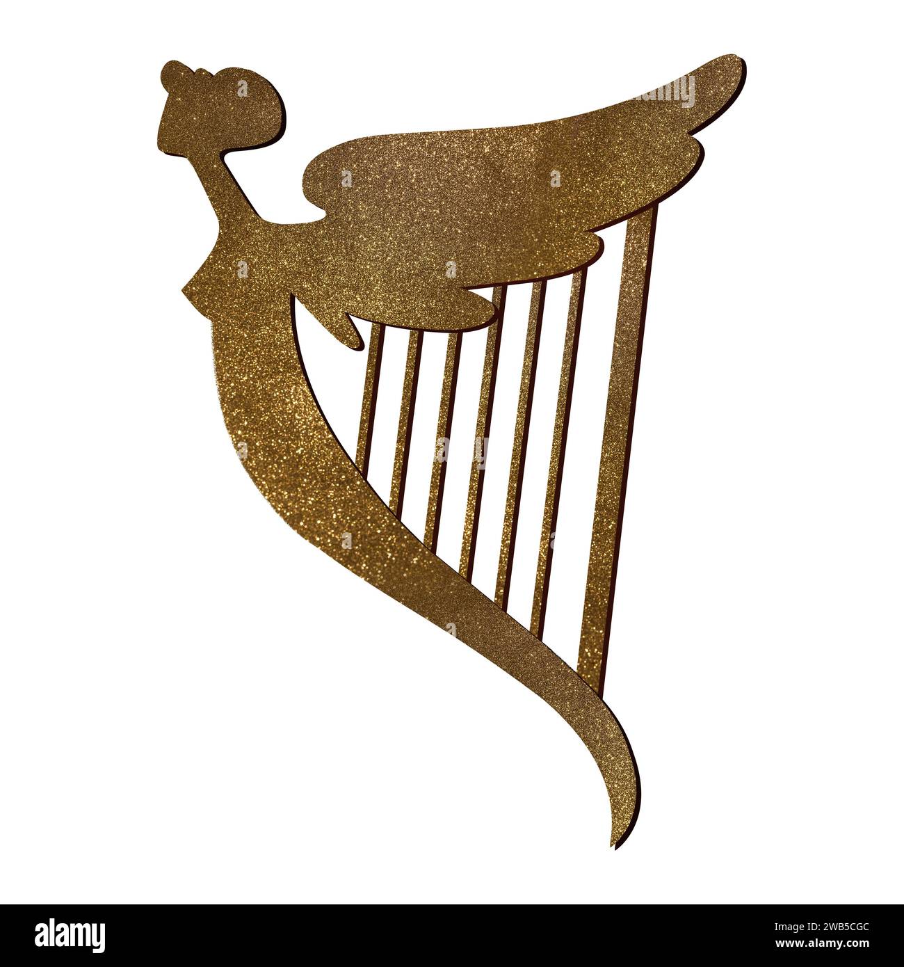 Arpa celtica dorata con silhouette femminile. Simbolo dell'Irlanda. St.Patrick 's Day. Illustrazione ad acquerello isolata in stile vintage Foto Stock