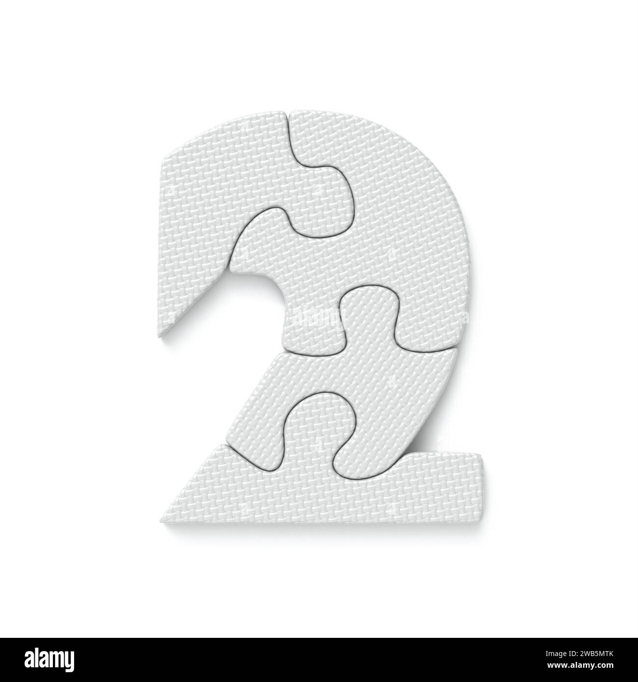 Carattere puzzle bianco numero 2 DUE illustrazioni di rendering 3D isolate su sfondo bianco Foto Stock