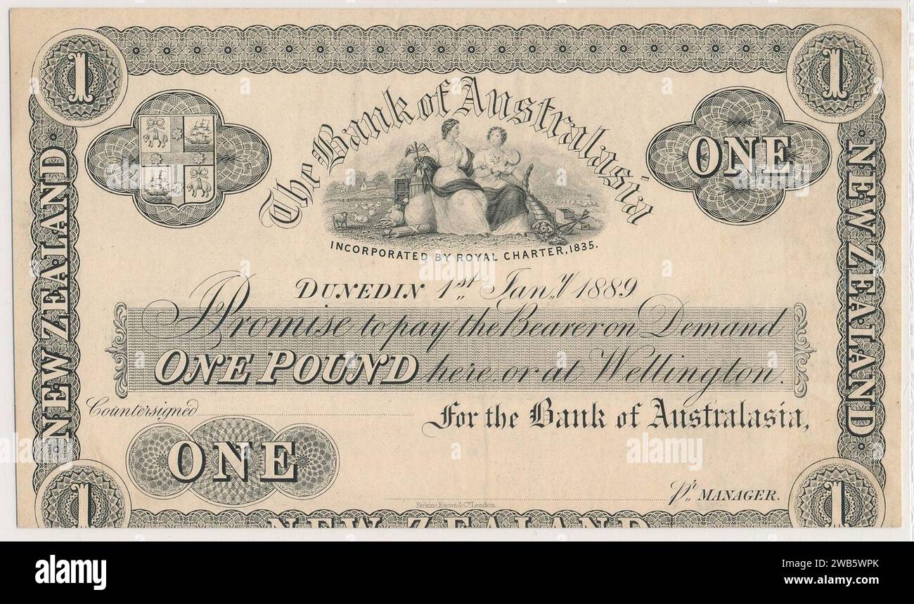 1 sterlina - Bank of Australasia, nuova Zelanda (1889) Confucians 03. Foto Stock