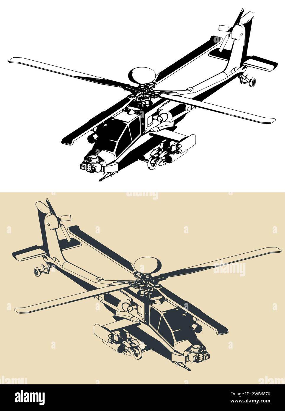 Illustrazioni vettoriali stilizzate di AH-64 Apache Illustrazione Vettoriale