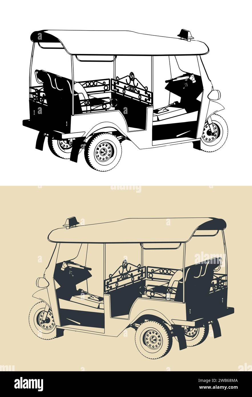 Illustrazioni vettoriali stilizzate di un triciclo chiamato tuk tuk Illustrazione Vettoriale