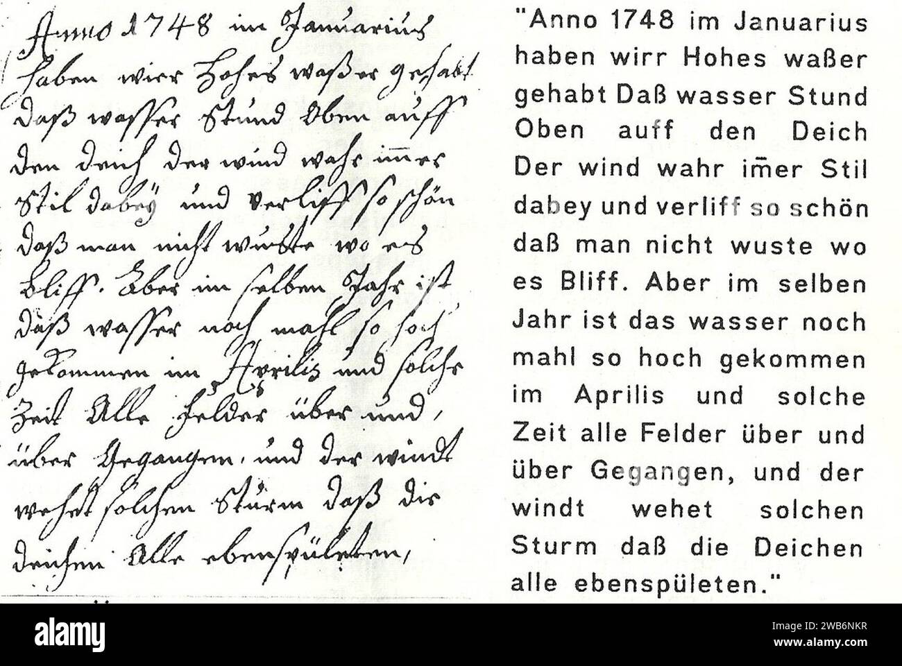 1748 Tagebuch Eintrag Bauer aus Oldershausen (Marschacht). Foto Stock