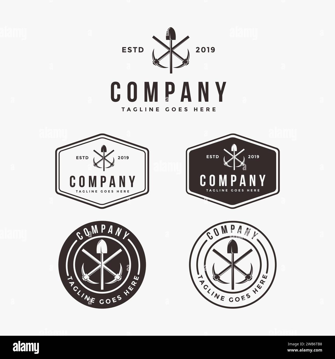 Set di loghi industriali da miniera con emblema retrò vintage hipster Illustrazione Vettoriale