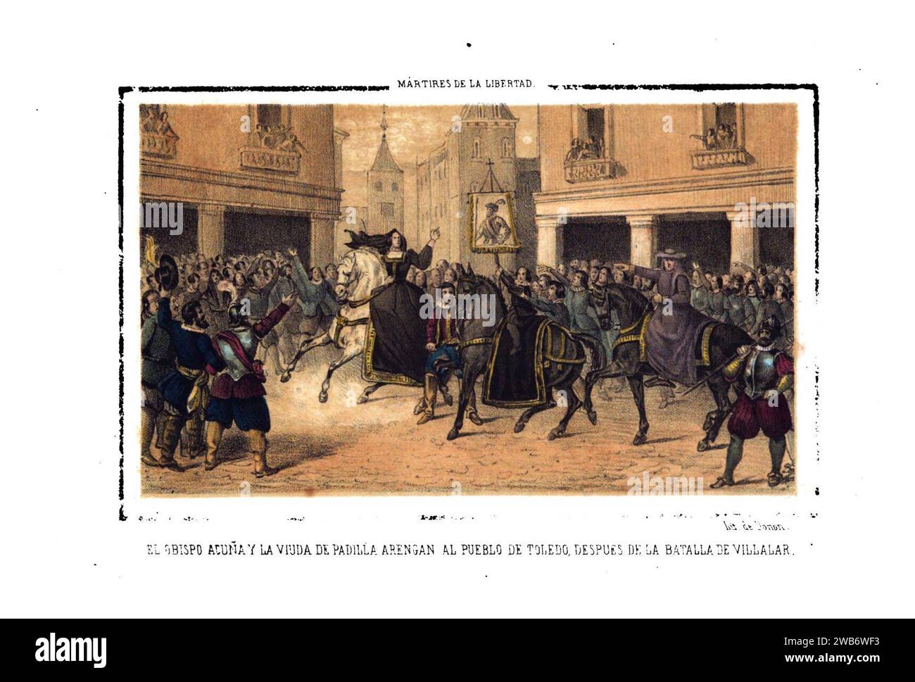 1853, Los Mártires de la libertad Española, vol i, El obispo Acuña y la viuda de Padilla arengan al pueblo de Toledo después de la batalla de Villalar. Foto Stock