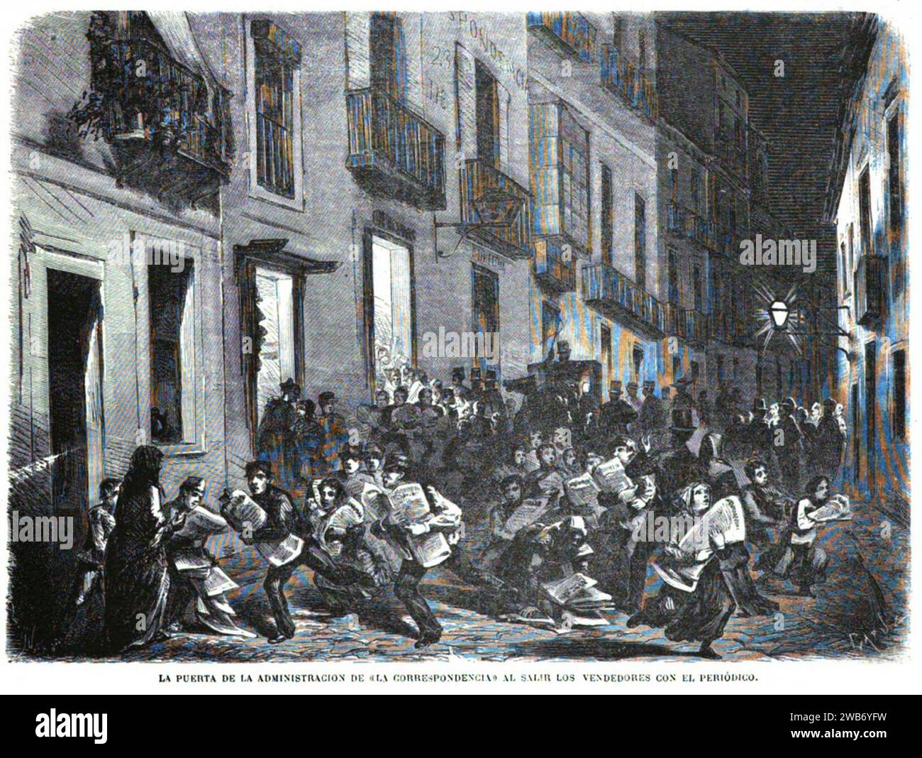 1870-05-10, la Ilustración Española y americana, la puerta de la Administración de la Correspondencia al salir los vendedores con el Periódico. Foto Stock