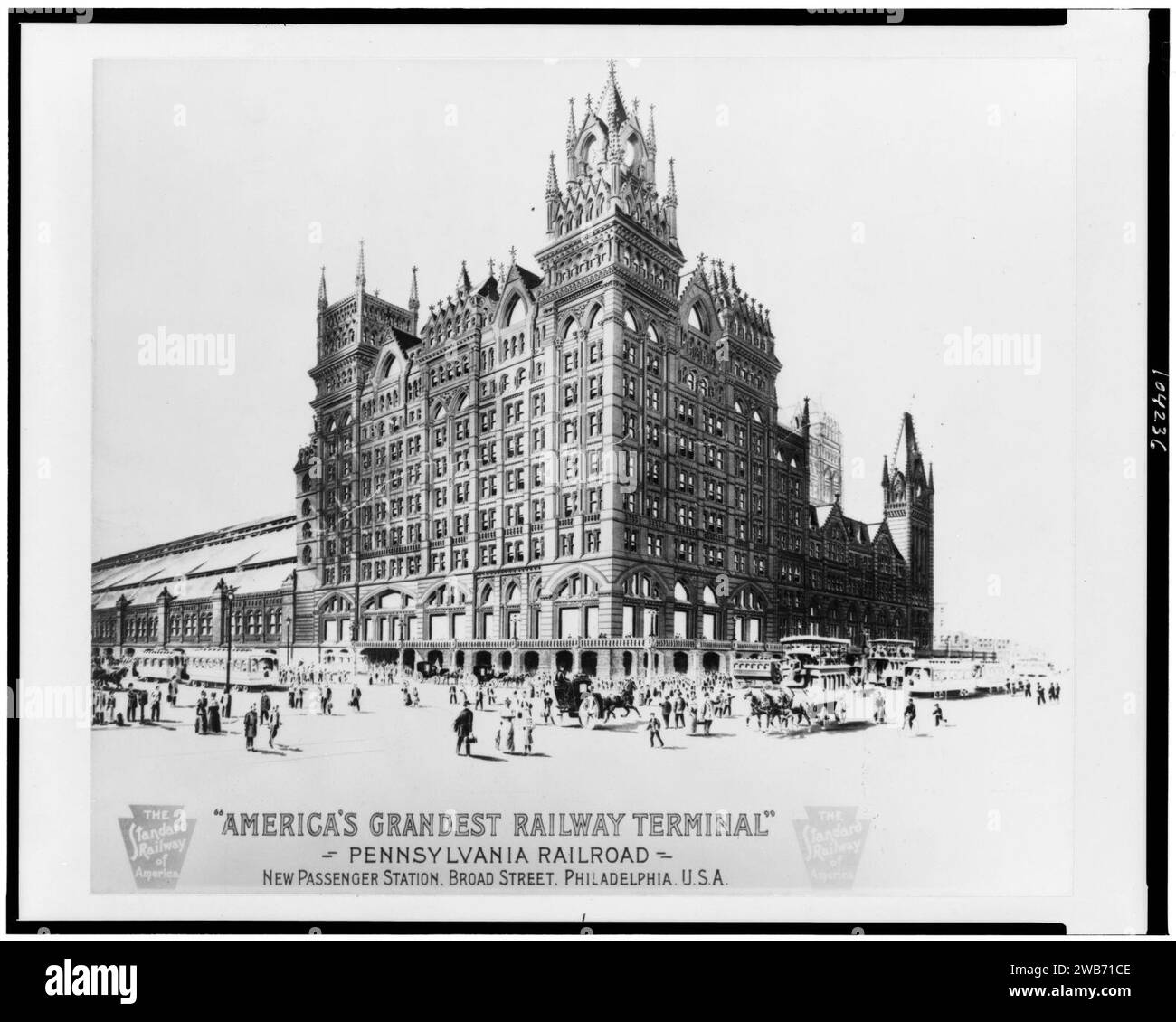 "Terminal ferroviario più grande d'America". Pennsylvania Railroad. Nuova stazione passeggeri, Broad Street, Philadelphia, Stati Uniti Foto Stock