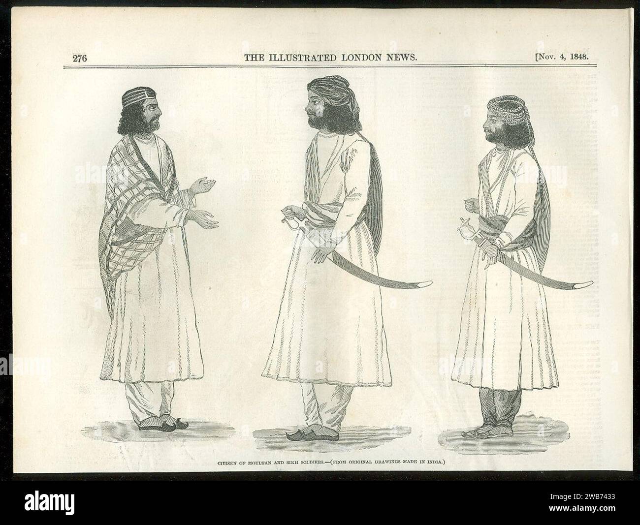 ''Citizen of Moultan (Multan) and Sikh Soldiers'', Illustrated London News, 1848. Foto Stock
