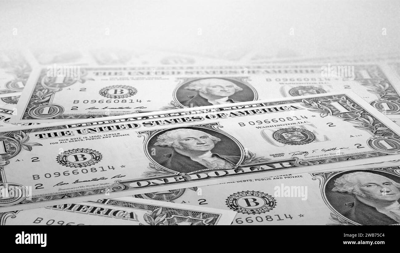 Vista ravvicinata di un mucchio di denaro contante. Concetto finanziario Foto Stock