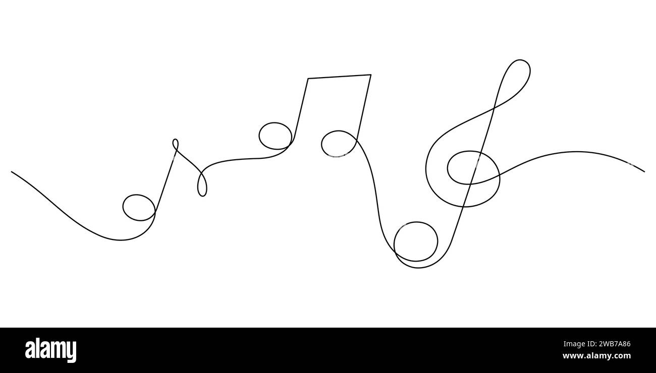 disegno a linee continuo di note musicali a coda di acuti, illustrazione vettoriale minimalista a continuità continua Illustrazione Vettoriale