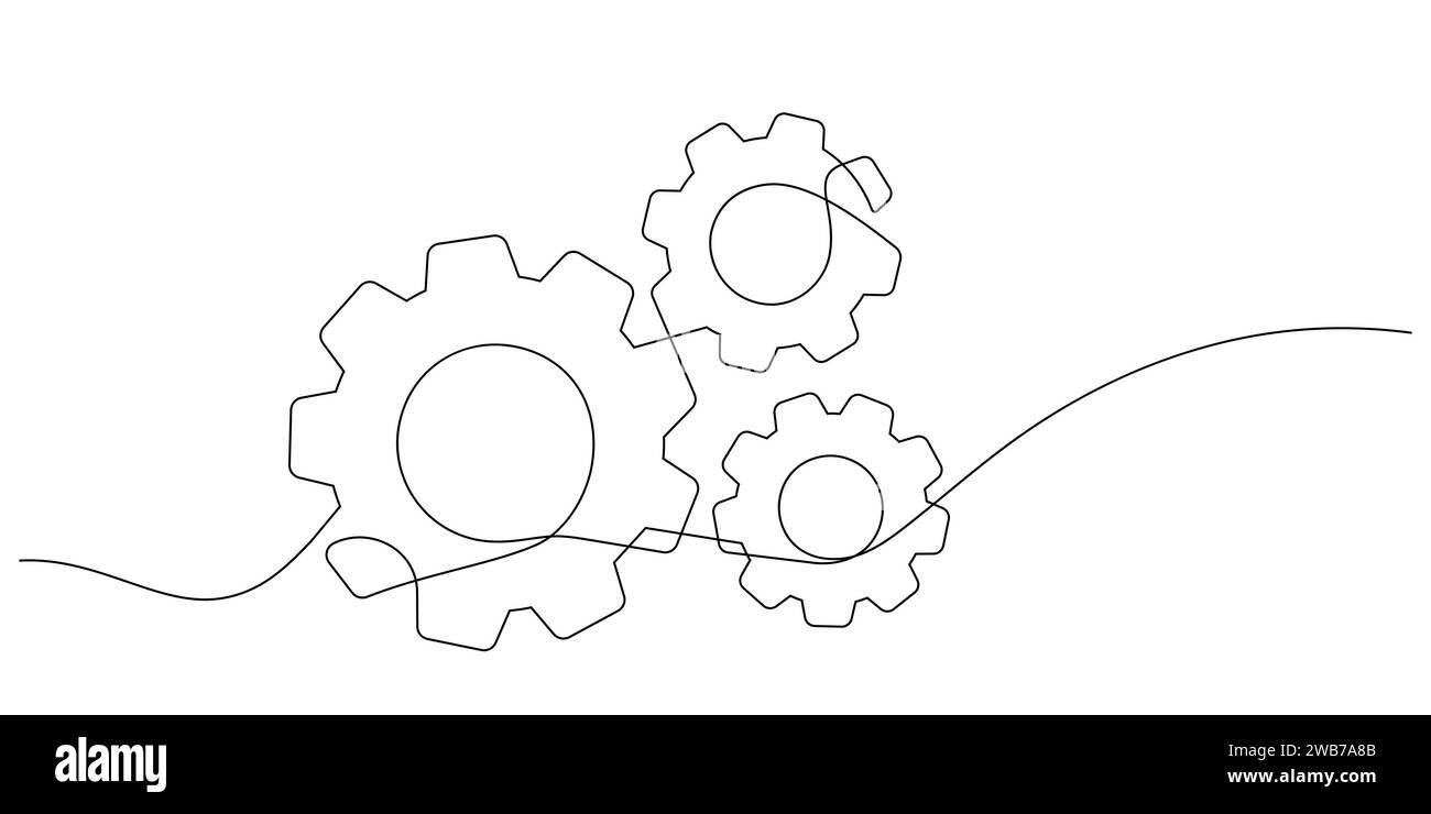 ingranaggi ruota dentata disegno a una linea continuo minimalismo concetto di ingegneria meccanica illustrazione a linee sottili concetto di metafora aziendale vettoriale Illustrazione Vettoriale