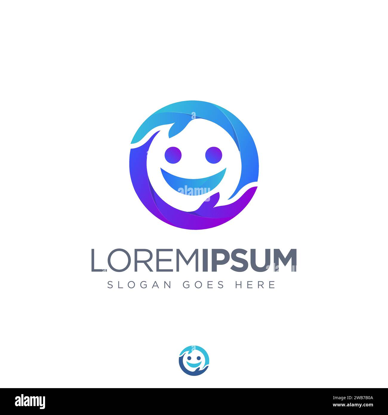 icona logo bambino, bambino premuroso, figlio premuroso, icona sorriso, faccia felice, logo della mano Illustrazione Vettoriale