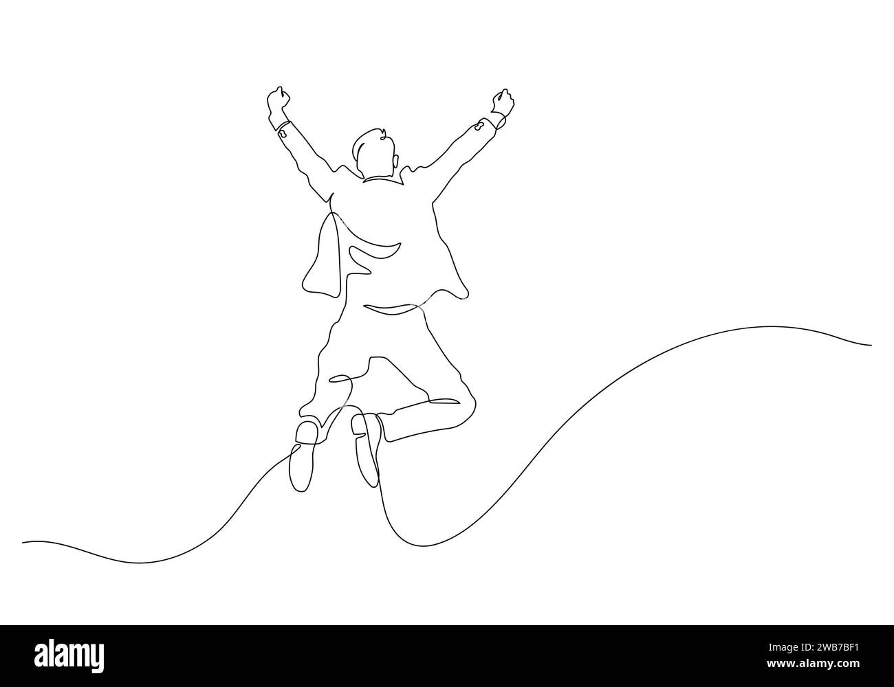 un uomo d'affari felice in mezzo al salto d'aria riuscito e concetto di libertà di linea continua Illustrazione Vettoriale