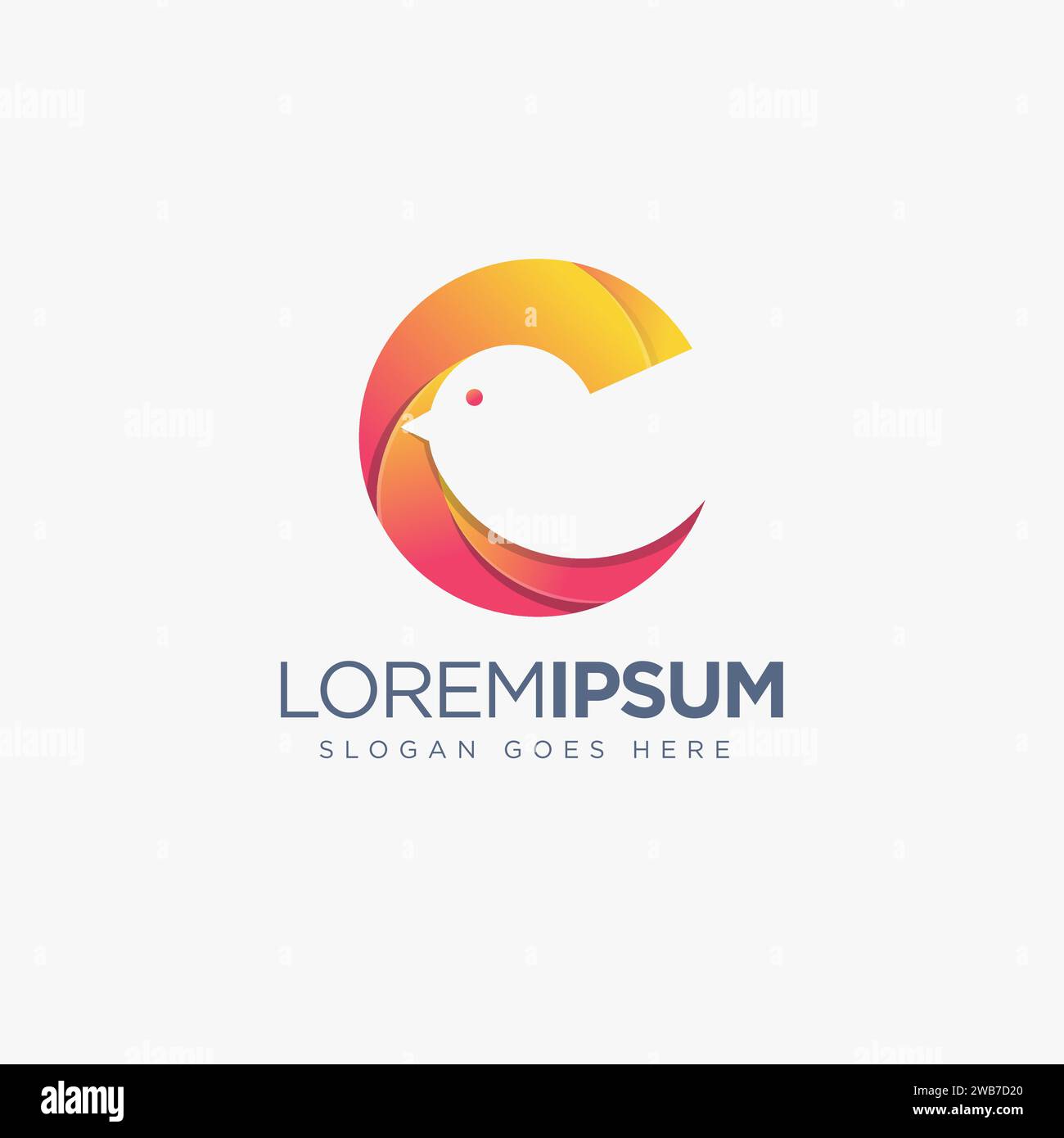 Logo creativo astratto in lettera C di Canary con stile spazio negativo Illustrazione Vettoriale