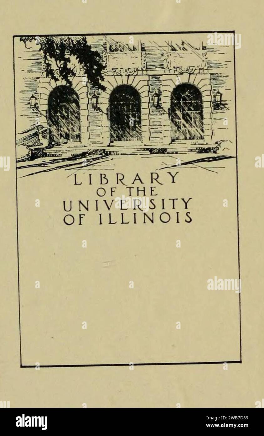 "Library of the University of Illinois" 1898 bookplate, from- Arthur Cotton - The Madras Famine - 1898 (page 2 crop). Foto Stock