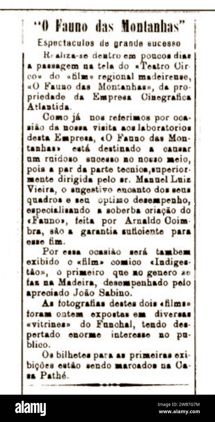 ''o Fauno das Montanhas'' espectáculo de grande sucesso, Diário de Notícias do Funchal, 5 de junho de 1927 - immagine 212881. Foto Stock
