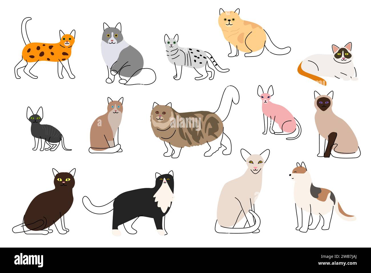 Un'illustrazione vettoriale di diverse icone cute Cat Illustrazione Vettoriale