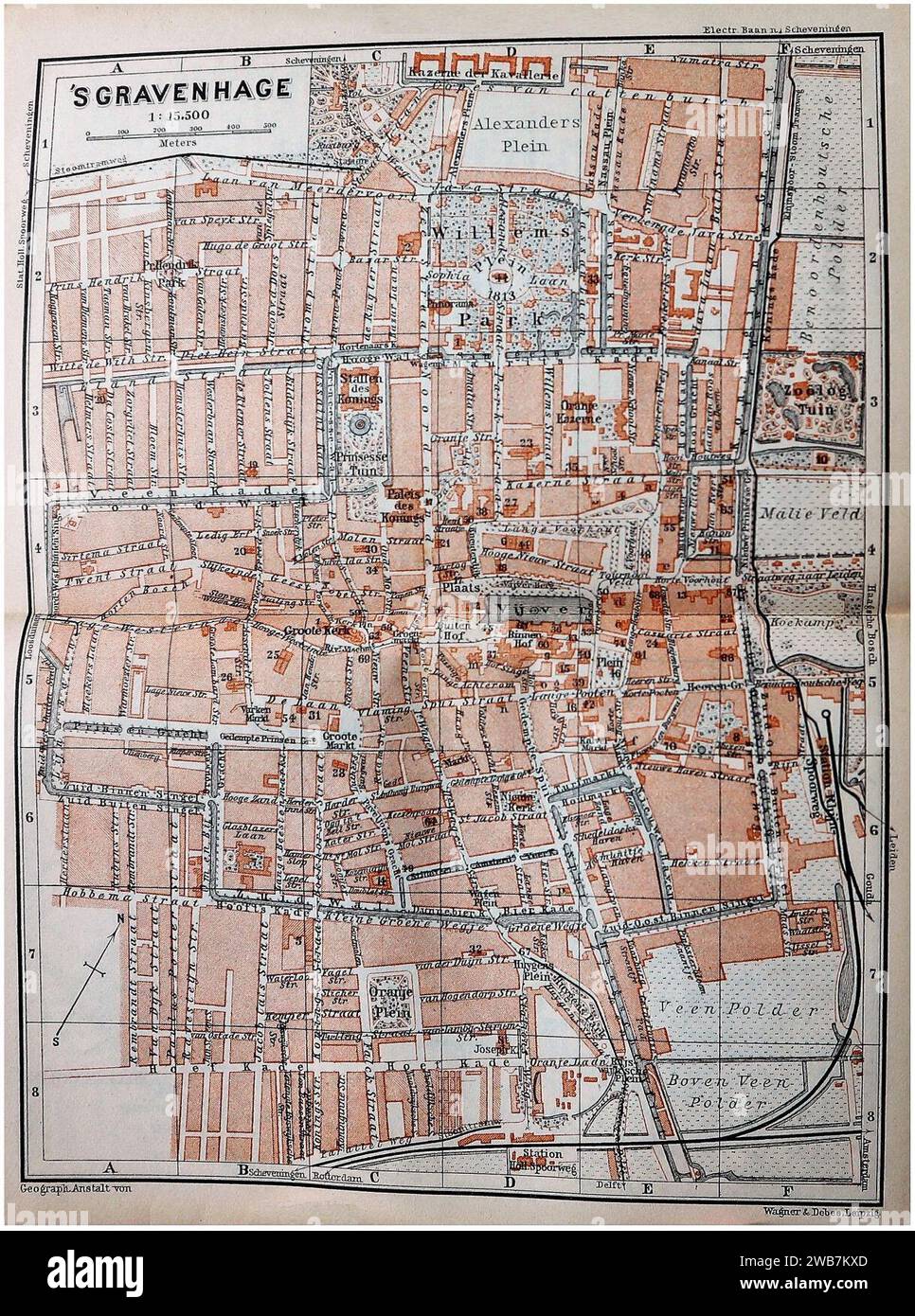 "S Gravenhage (Nederland – Provincie Zuid-Holland — Plattegrond uit de gids ''Baedeker Belgium & Holland''. Publicatie 1897. Foto Stock