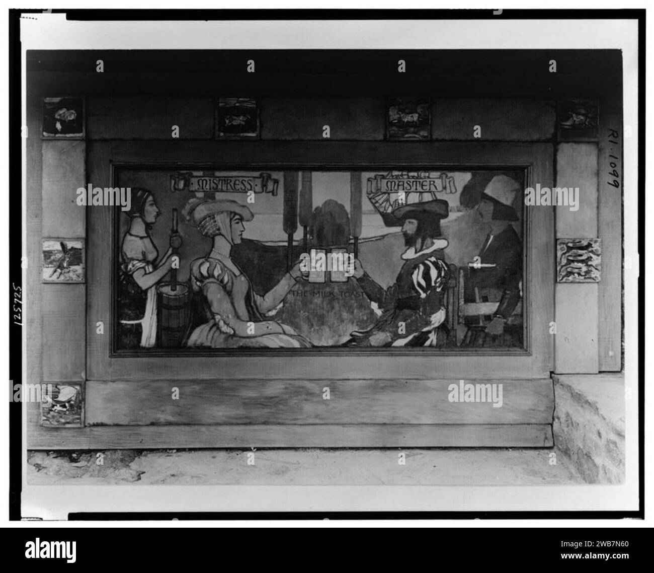 'Surprise Valley Farm', Arthur Curtiss James Property, Beacon Hill Road, Newport, Rhode Island. Dettaglio del murale, ''il pane tostato al latte'', parete esterna Foto Stock