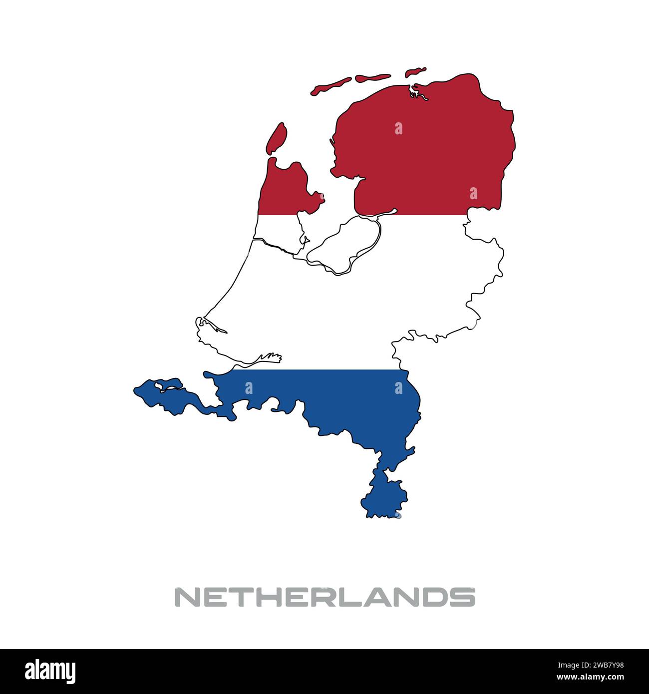 Illustrazione vettoriale della bandiera dei Paesi Bassi con contorni neri su sfondo bianco Illustrazione Vettoriale