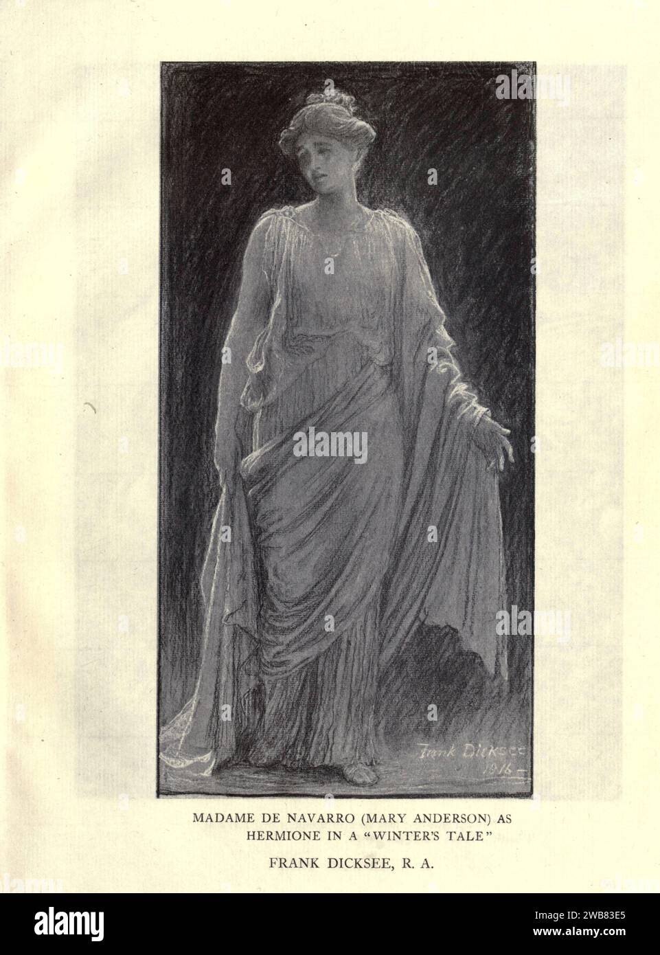 Madame de Navarro (Mary Anderson) interpreta Hermione in Winter tale di FANK DICKSEE da Un tributo al genio di William Shakespeare; è il programma di una rappresentazione al Drury Lane Theatre il 2 maggio 1916, il tercentenario della sua morte; umilmente offerto dai giocatori e dai loro colleghi nelle arti affini della musica e della pittura MACMILLAN AND CO., LIMITED ST. MARTIN'S STREET, LONDRA 1916 Foto Stock