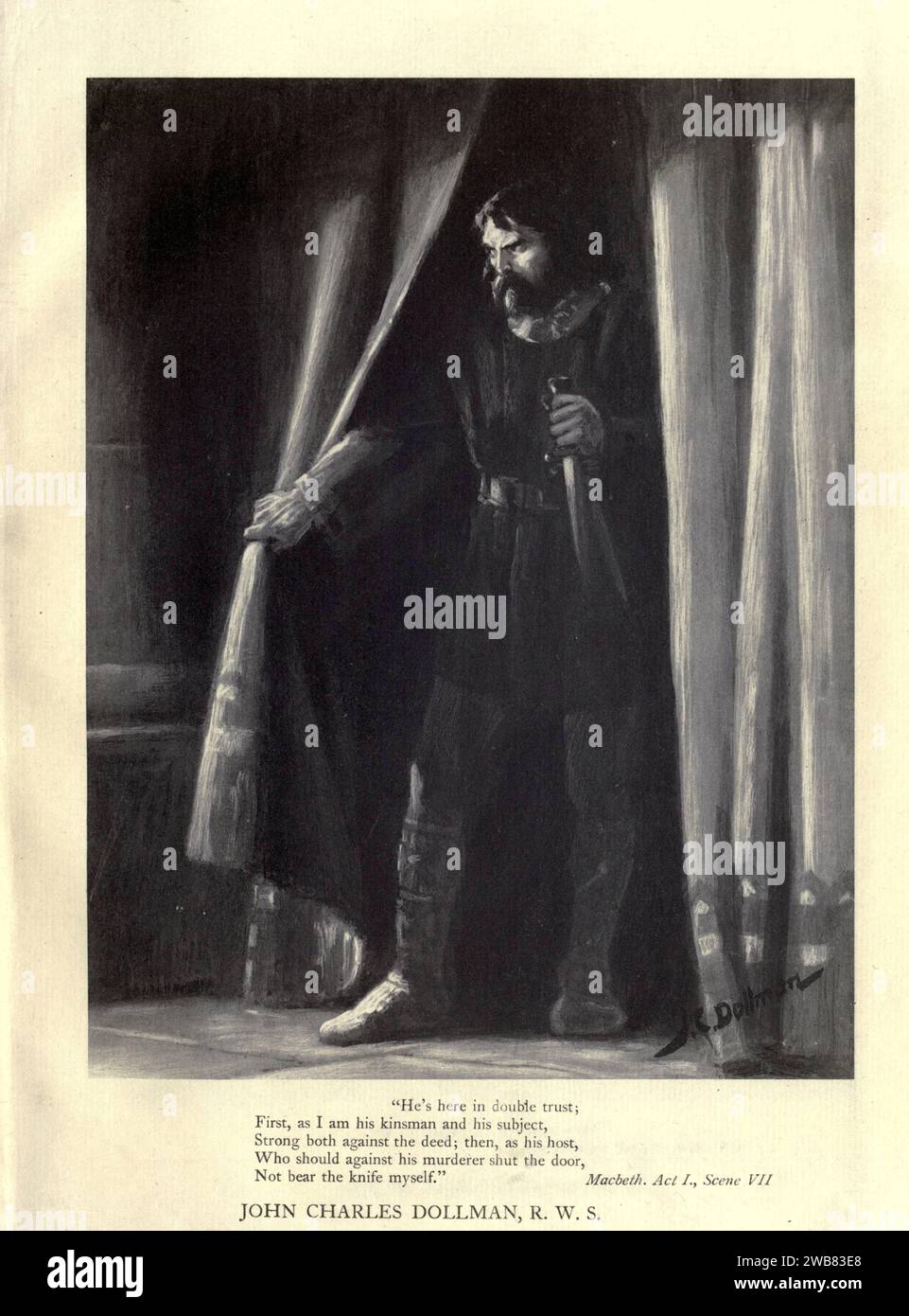 E' qui in doppia fiducia; prima, come io sono il suo parente e il suo soggetto, forte sia contro l'atto; poi, come suo ospite, che dovrebbe chiudere la porta contro il suo assassino, non portare io stesso il coltello. Macbeth, atto i. SC. vii. Di J. C. DOLLMAN from A Tribute to the Genius of William Shakespeare; essere il programma di una rappresentazione al Drury Lane Theatre il 2 maggio 1916, il tercentenario della sua morte; umilmente offerto dai giocatori e dai loro colleghi nelle arti affini della musica e della pittura MACMILLAN AND CO., LIMITED ST. MARTIN'S STREET, LONDRA 1916 Foto Stock