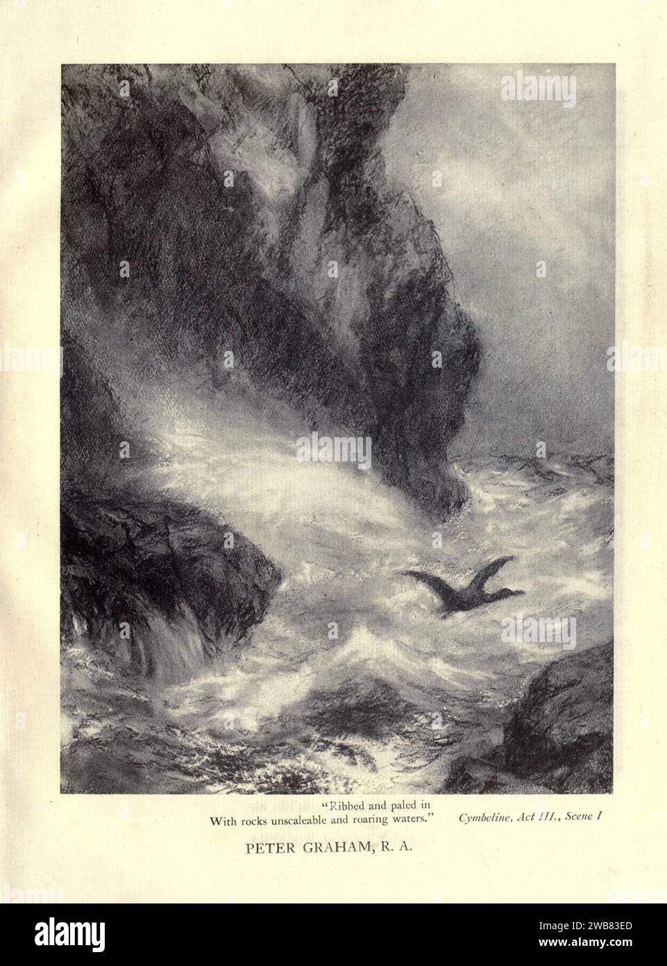 Costolate e palpeggiate con rocce acque inscalabili e ruggenti. - Cymbeline, atto iii. SC. i di PETER GRAHAM, da Un tributo al genio di William Shakespeare; essere il programma di una rappresentazione al Drury Lane Theatre il 2 maggio 1916, il tercentenario della sua morte; umilmente offerto dai giocatori e dai loro colleghi nelle arti affini della musica e della pittura MACMILLAN AND CO., LIMITED ST. MARTIN'S STREET, LONDRA 1916 Foto Stock