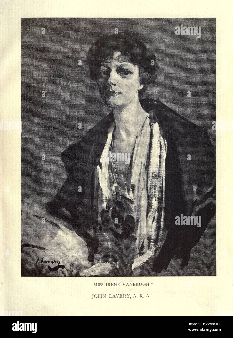 Ritratto della signorina Irene Vanbrugh. Da John. LAVERY from A Tribute to the Genius of William Shakespeare; essendo il programma di una performance al Drury Lane Theatre il 2 maggio 1916, il tercentenario della sua morte; umilmente offerto dai giocatori e dai loro colleghi nelle arti affini della musica e della pittura MACMILLAN AND CO., LIMITED ST. MARTIN'S STREET, LONDRA 1916 Foto Stock
