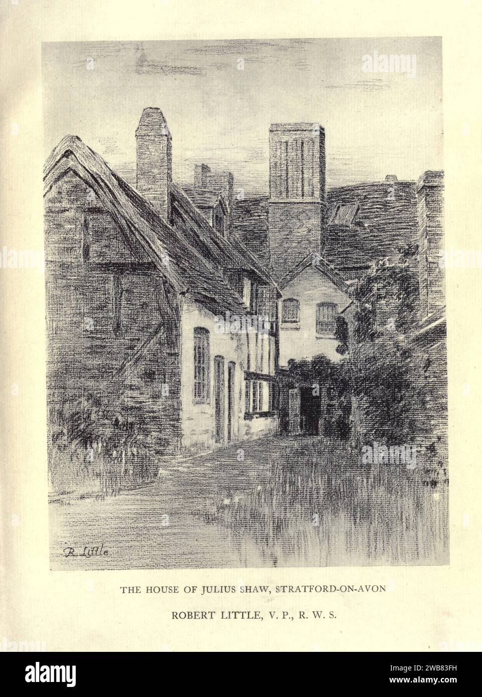 La casa di Julius Shaw, Stratford-on-Avon. Di R. LITTLE, da Un tributo al genio di William Shakespeare; essere il programma di una rappresentazione al Drury Lane Theatre il 2 maggio 1916, il tercentenario della sua morte; umilmente offerto dai giocatori e dai loro colleghi nelle arti affini della musica e della pittura MACMILLAN AND CO., LIMITED ST. MARTIN'S STREET, LONDRA 1916 Foto Stock