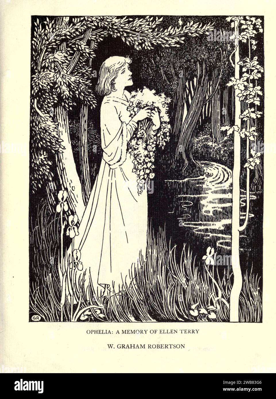 Miss Ellen Terry nel ruolo di Ophelia di W. GRAHAM ROBERTSON da Un tributo al genio di William Shakespeare; essere il programma di una rappresentazione al Drury Lane Theatre il 2 maggio 1916, il tercentenario della sua morte; umilmente offerto dai giocatori e dai loro colleghi nelle arti affini della musica e della pittura MACMILLAN AND CO., LIMITED ST. MARTIN'S STREET, LONDRA 1916 Foto Stock