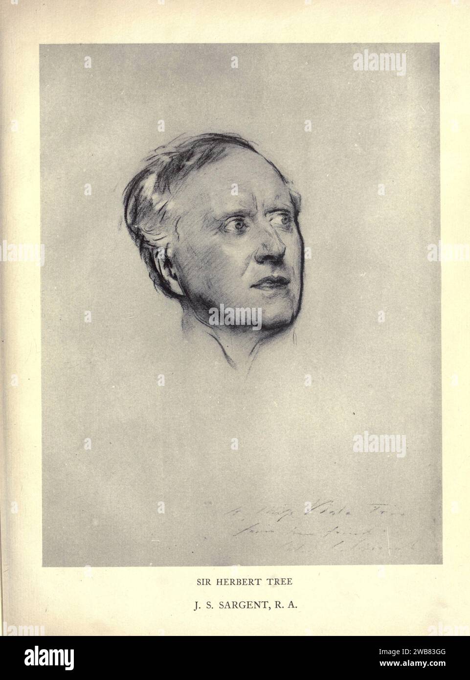 Ritratto di Sir Herbert Tree di JOHN S. SARGENT da Un tributo al genio di William Shakespeare; essere il programma di una rappresentazione al Drury Lane Theatre il 2 maggio 1916, il tercentenario della sua morte; umilmente offerto dai giocatori e dai loro colleghi nelle arti affini della musica e della pittura MACMILLAN AND CO., LIMITED ST. MARTIN'S STREET, LONDRA 1916 Foto Stock