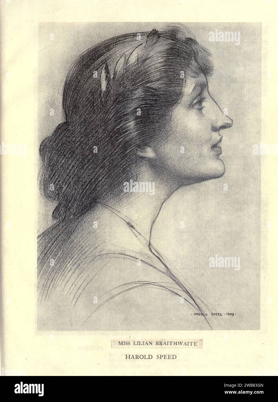 Ritratto di Miss Lilian Braithwaite di Harold Speed da Un tributo al genio di William Shakespeare; essere il programma di una rappresentazione al Drury Lane Theatre il 2 maggio 1916, il tercentenario della sua morte; umilmente offerto dai giocatori e dai loro colleghi nelle arti affini della musica e della pittura MACMILLAN AND CO., LIMITED ST. MARTIN'S STREET, LONDRA 1916 Foto Stock