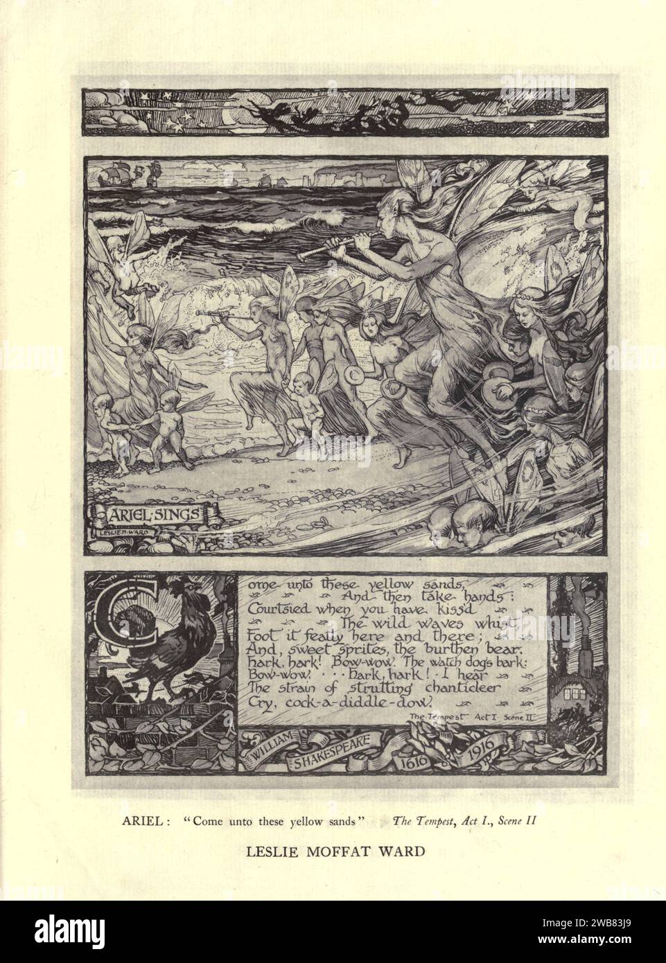 Ariel. Vieni a queste sabbie gialle, ecc.. The Tempest, atto i. SC. ii. Di LESLIE MOFFAT WARD da Un tributo al genio di William Shakespeare; essere il programma di una rappresentazione al Drury Lane Theatre il 2 maggio 1916, il tercentenario della sua morte; umilmente offerto dai giocatori e dai loro colleghi nelle arti affini della musica e della pittura MACMILLAN AND CO., LIMITED ST. MARTIN'S STREET, LONDRA 1916 Foto Stock