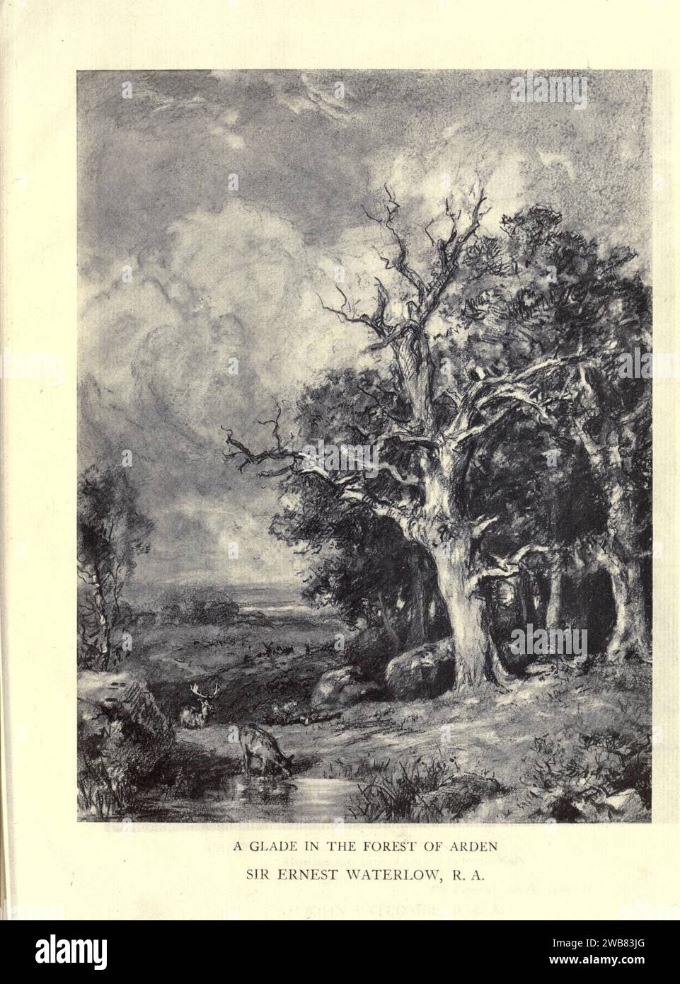 Una Glade nella foresta di Arden. - Come ti piace. Di Sir E. A. WATERLOW, From A Tribute to the Genius of William Shakespeare; essere il programma di una rappresentazione al Drury Lane Theatre il 2 maggio 1916, il tercentenario della sua morte; umilmente offerto dai giocatori e dai loro colleghi nelle arti affini della musica e della pittura MACMILLAN AND CO., LIMITED ST. MARTIN'S STREET, LONDRA 1916 Foto Stock