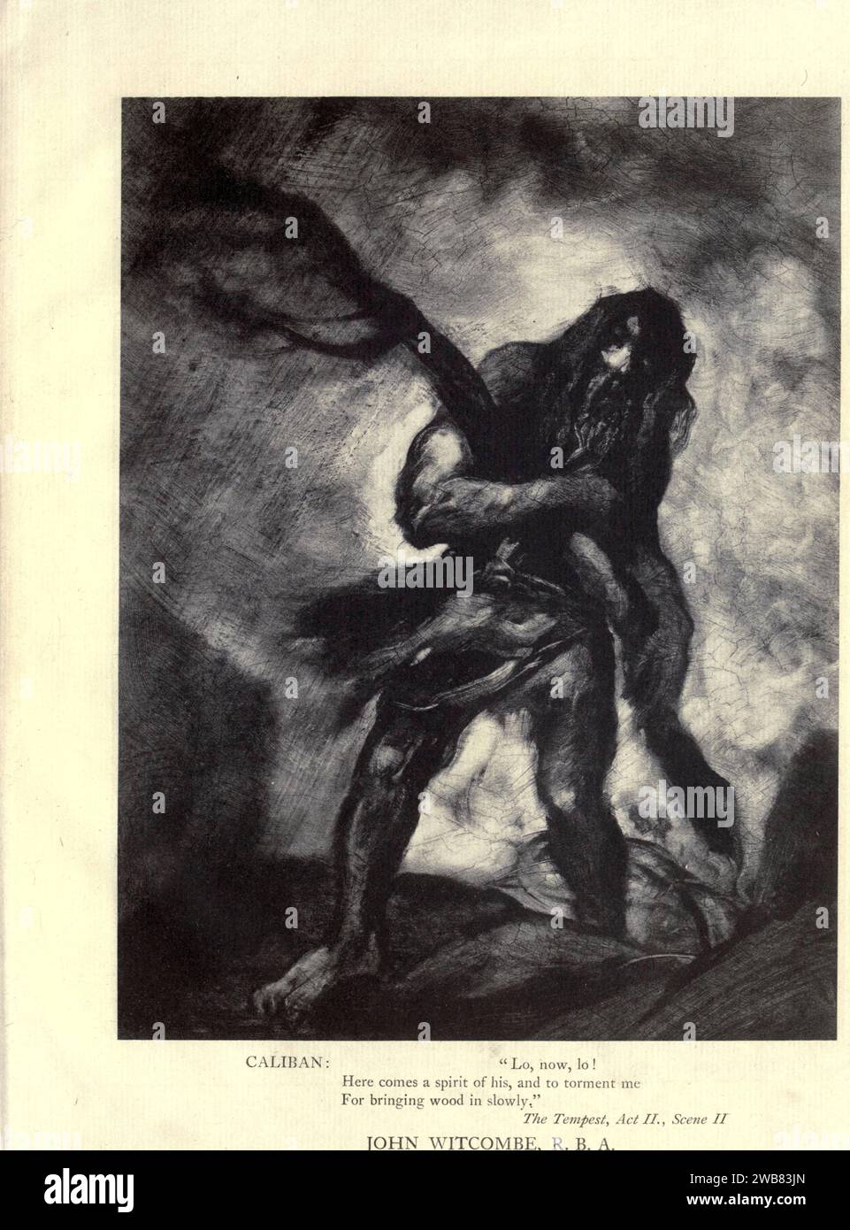 Caliban. Lo, ora, lo! Ecco che arriva un suo spirito, e tormentarmi per aver portato il legno lentamente dentro. La tempesta, atto II SC. ii di JOHN WITCOMBE da Un tributo al genio di William Shakespeare; essere il programma di una rappresentazione al Drury Lane Theatre il 2 maggio 1916, il tercentenario della sua morte; umilmente offerto dai giocatori e dai loro colleghi nelle arti affini della musica e della pittura MACMILLAN AND CO., LIMITED ST. MARTIN'S STREET, LONDRA 1916 Foto Stock