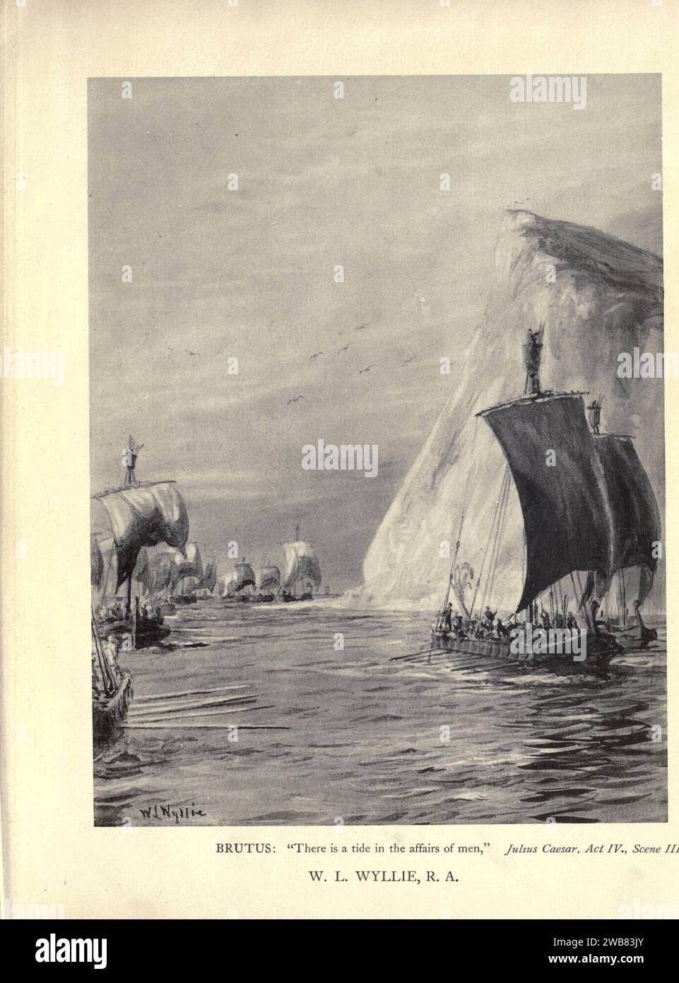 Bruto: C'è una marea negli affari degli uomini, che, presa all'alluvione, porta alla fortuna; omesso, tutto il viaggio della loro vita è legato in poco fondali e in miserie. In un mare così pieno siamo ora a galla; e dobbiamo prendere la corrente quando serve, o perdere le nostre avventure. Giulio Cesare, atto iv. SC. iii. Da Un tributo al genio di William Shakespeare; essere il programma di una performance al Drury Lane Theatre il 2 maggio 1916, il tercentenario della sua morte; umilmente offerto dai giocatori e dai loro colleghi nelle arti affini della musica e della pittura MACMILLAN AND CO., LIMITED ST. MARTIN' Foto Stock