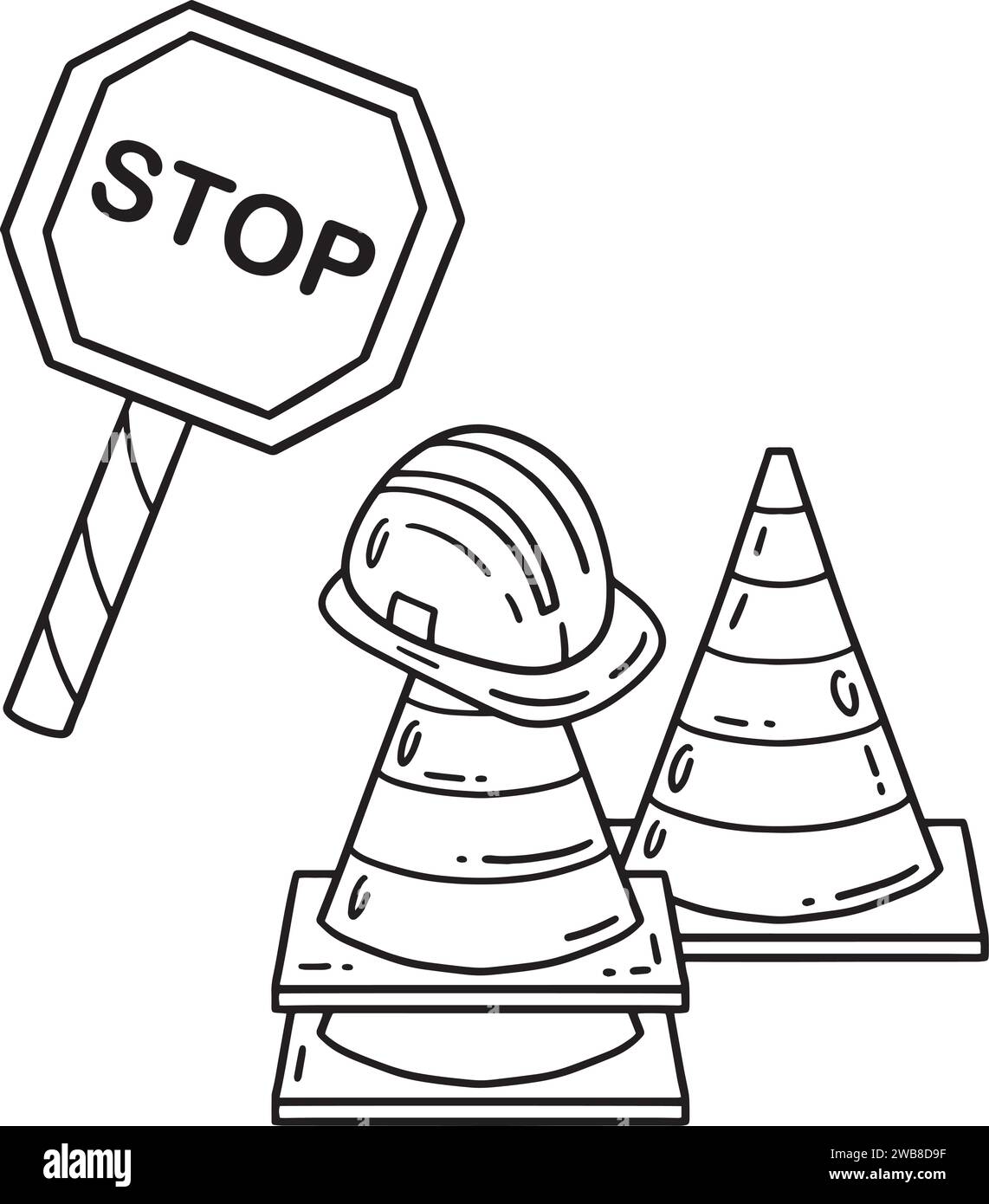 Pagina di colorazione isolata segnaletica di sicurezza per costruzioni Illustrazione Vettoriale