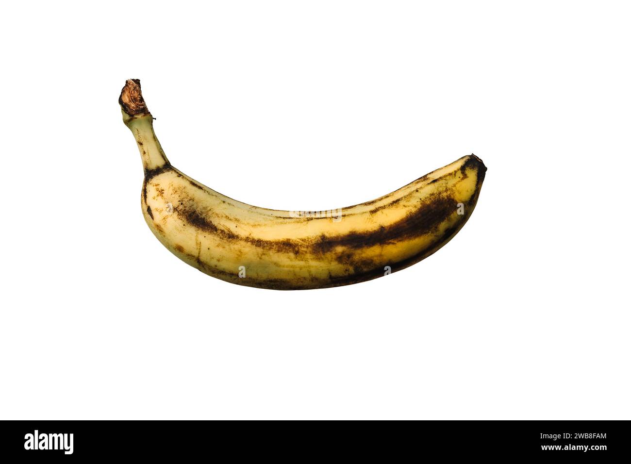 Rotten Banana con macchie su sfondo bianco isolato Foto Stock