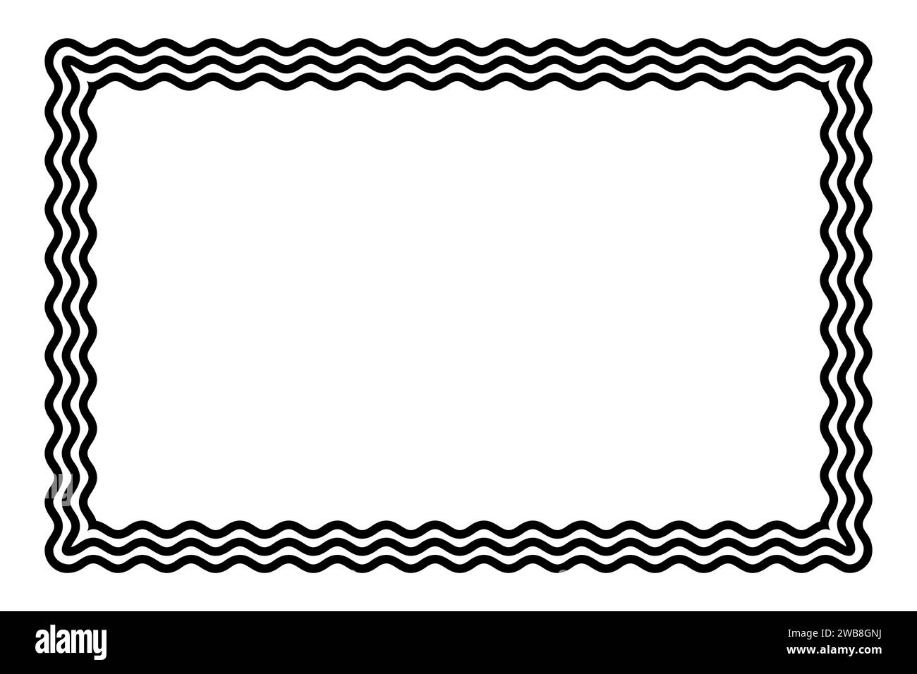 Tre linee ondulate che formano una cornice rettangolare nera. Bordo decorativo e simile a un serpente, composto da tre linee a serpentina. Foto Stock
