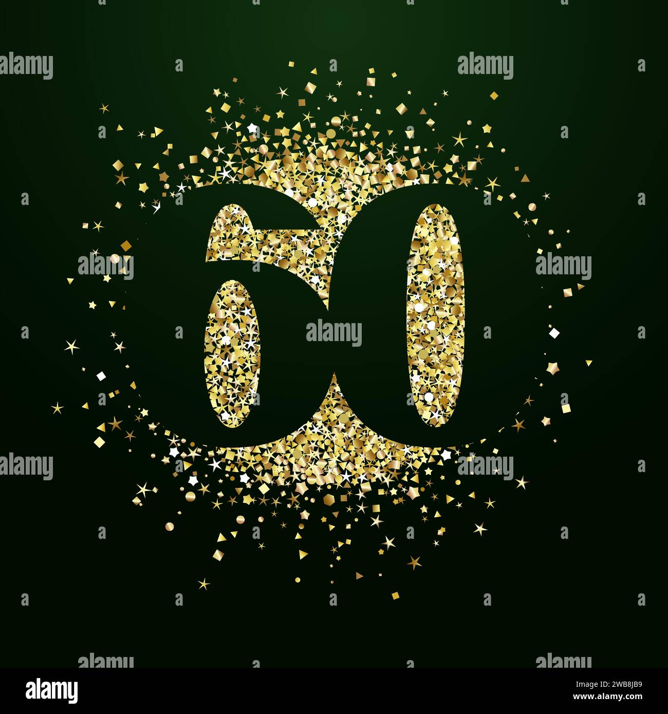 Design alla moda del numero 60. Segno isolato 60 e sfondo dorato. concetto del 60° annivarsario. Fino al 60% di sconto sul design delle etichette. Simbolo di valutazione Top 60. Illustrazione Vettoriale