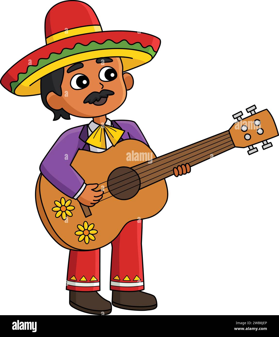 Mexican Boy con chitarra Cartoon Colored Clipart Illustrazione Vettoriale