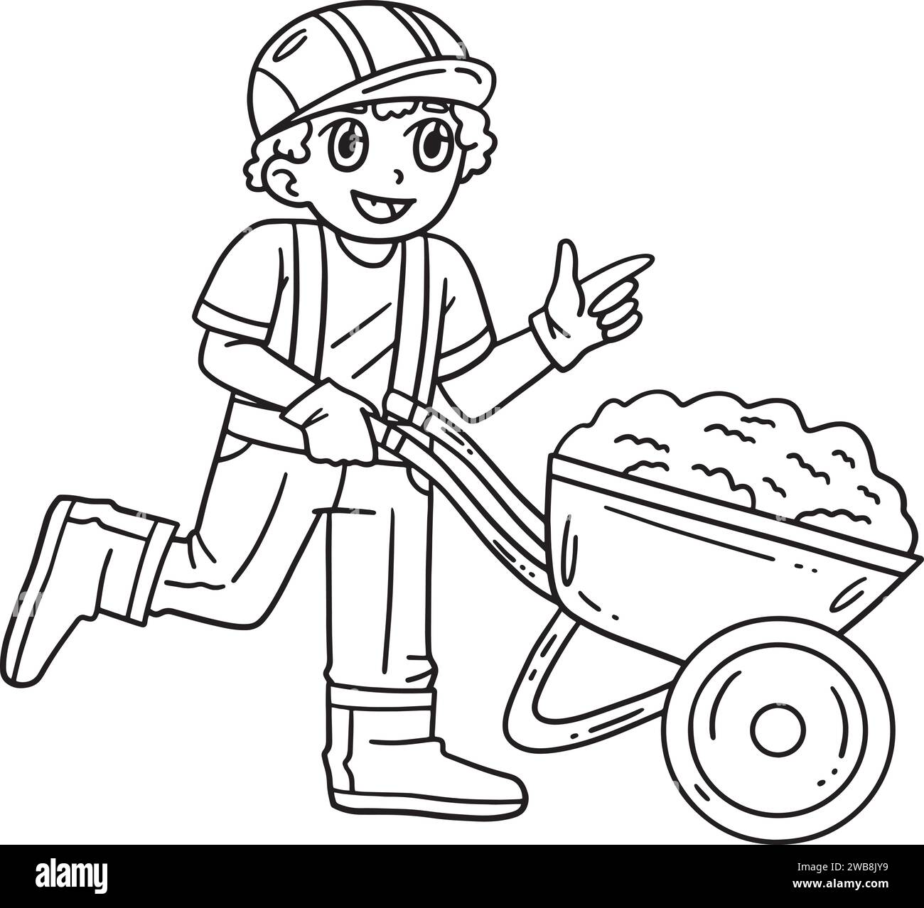 Operaio edile e carriola isolati Illustrazione Vettoriale