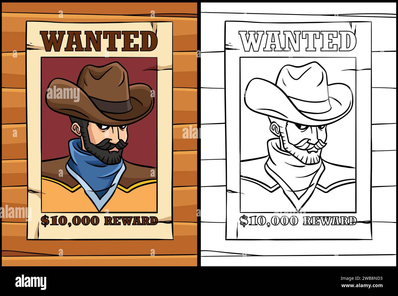 Illustrazione della pagina da colorare del poster Cowboy Wanted Illustrazione Vettoriale