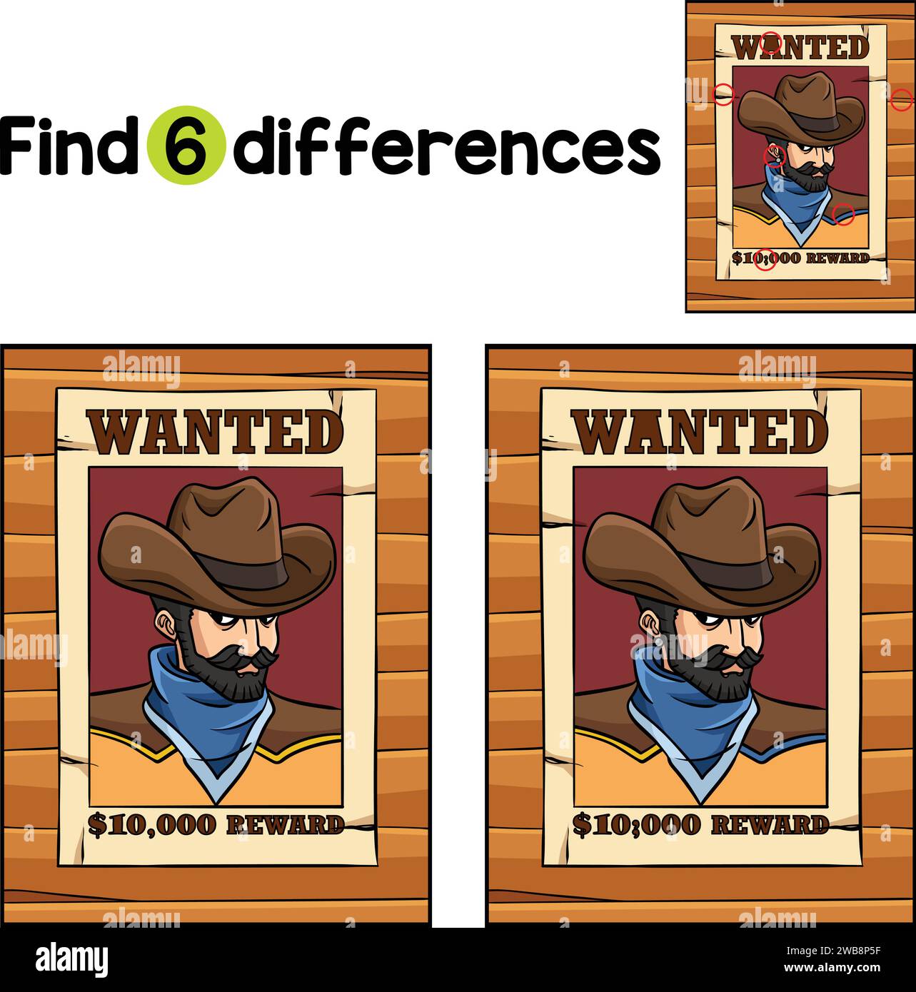 Cowboy Wanted poster trova le differenze Illustrazione Vettoriale