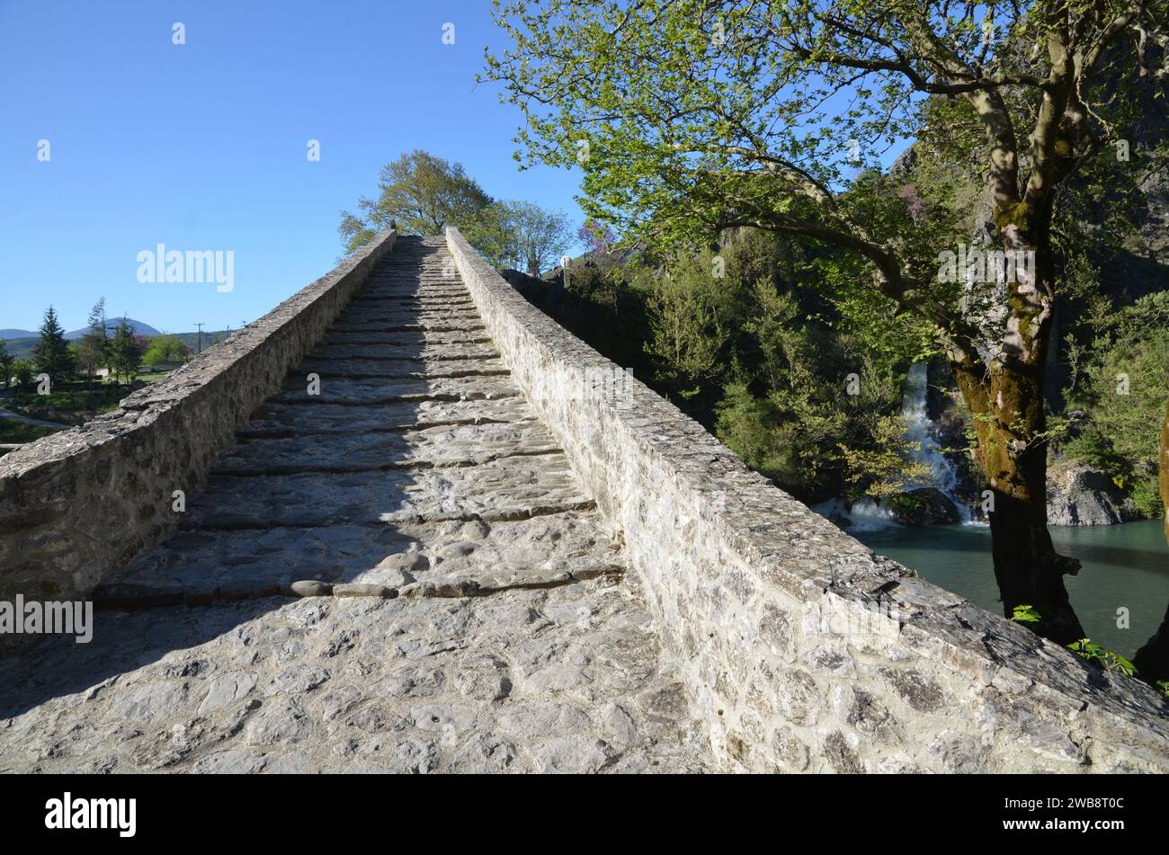 Grecia, nord-occidentale, regione dell'Epiro, monumento Ioannina Kalpaki, villaggio Zagoria Papigko e ponte ad arco di pietra Konitsa Foto Stock